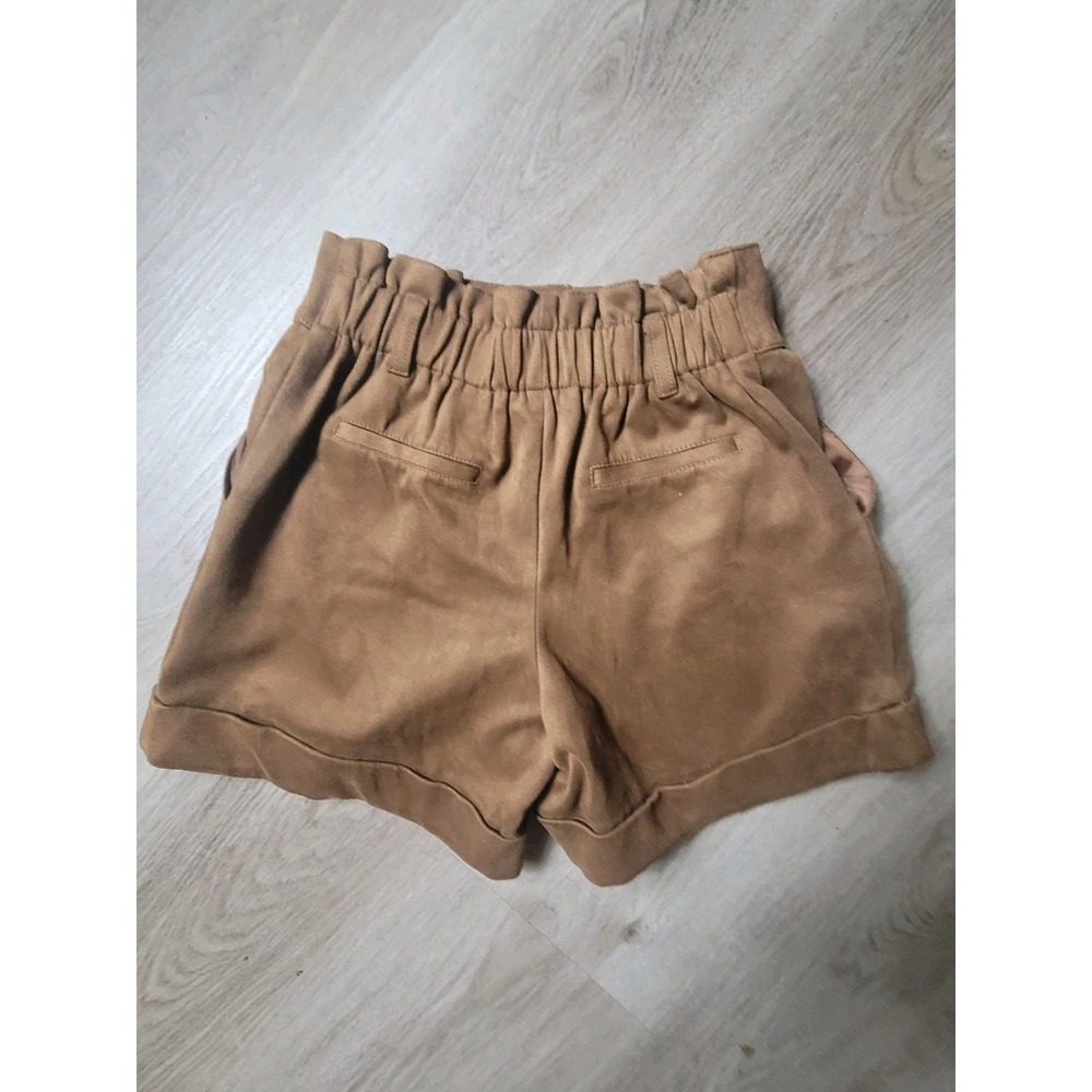 Zara Kids Girls Brown Faux Suede Paperbag Waist Cuffed Shorts Size 11-12 Stretch - Picture 2 of 10